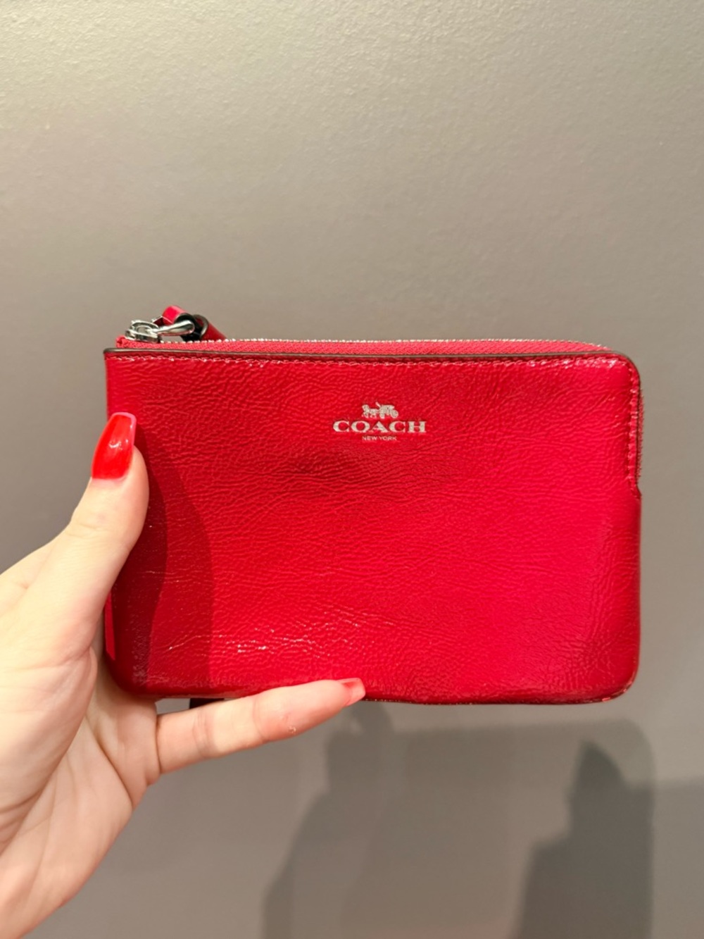 Coach Small Red Signature Zip Card Wallet